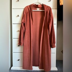 World market, burnt red, Velvet, knee length cardigan